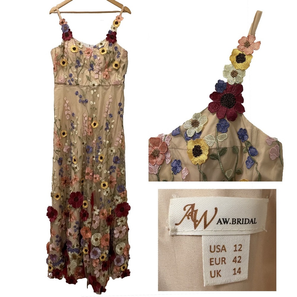 AW Bridal floral appliqué bridesmaid dress gown size US 12